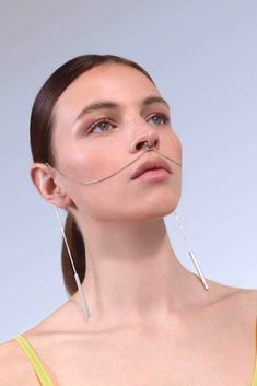 Faux septum clip on nose ring with long chains that drape behind the ears. Faux Septum, Nose Cuff, Mix & Match, Small Nose, Face Jewellery, Face Jewels, Mode Inspiration, Makeup Collection, Jewelry Inspiration