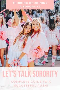 two girls in pink cheerleader outfits holding up pom poms