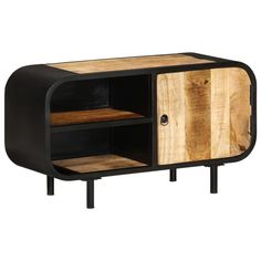 the sideboard is made out of wood and has two shelves on each side, one with