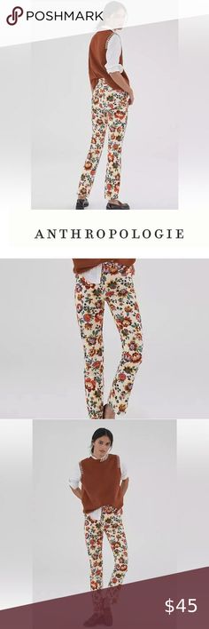 Anthropologie Floral PILCRO High Rise Cigarette Slim Jeans PANTS 26 Jeans Raw Hem, Floral Jeans, Raw Hem Jeans, Stretchy Jeans, Printed Jeans, High Rise Pants, Floral Pants, Slim Jeans, High Rise Jeans