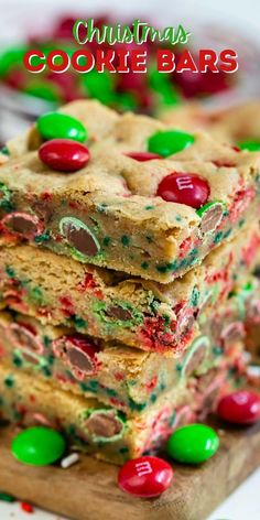 christmas cookie bars are stacked on top of each other