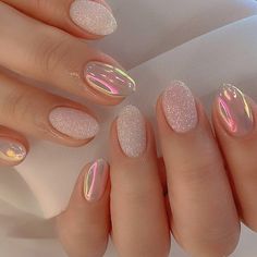 24 PCs Short French Minimalist Glitter Nails with 1 Jelly Gel and 1 Nail File Nails Pearlescent, Nails Bling, Kutek Disney, Smink Inspiration, Valentine Nails, Fake Nails With Glue, Colorful Nails, Short Almond, Her Nails