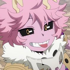 an anime character with pink hair and big eyes