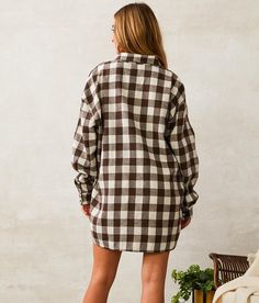 Mable Flannel Tunic Shirt - Cream/Brown X-Small, Women's Brown Plaid hidden button down shirt Can be styled multiple ways Bust measures 50 on size small Body length 34 1/4 on size small. Layering piece(s) and/or accessories sold separately.. 50% Cotton 50% Polyester. Hand wash cold. Do not bleach. Line dry. Low iron.. Measurements: Bust -Fullest part of bust with arms at sides. Waist -Circumference of natural waist: above belly button below rib cage. Hips -Standing with feet together fullest par Long Flannel Shirt, Long Flannel, Flannel Tunic, Waist Circumference, Brown Plaid, Tunic Shirt, Rib Cage, Shirt For Women, Shirts Blouses