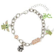 PRICES MAY VARY. This Baby Yoda Bracelet Is Officially Licensed Disney Merchandise This bracelet features 4 charms, 2 of Baby Yoda, 1 of The Mandolorian's helmet, and 1 of Grogu's favorite snacks, the one-eyed frog! Features a lobster clasp closure to keep it securely in place on the wrist Made of a sturdy zinc metal alloy Perfect gift for any fan of the Mandalorian and Baby Yoda This Is an officially licensed Star Wars Baby Yoda bracelet! The Mandalorian is the hit series brought to us by Disne Baby Yoda Jewelry, Frog Bracelet, The Mandalorian Grogu, Mandalorian Grogu, Star Wars Baby, Disney Merchandise, The Mandalorian, Bracelets And Charms, Metal Stamping