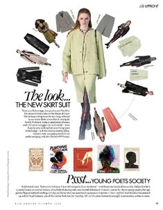 an advertisement for the new skrit suit featuring women's clothing and accessories in various colors