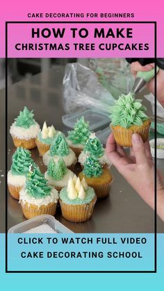 How to make Christmas trees Cupcakes Icing Trees How To Make, Christmas Buttercream Cupcakes, Christmas Tree Cupcake Cake, Hokkaido Cupcake, Make Christmas Trees, Tree Cupcakes, Cupcake Tree, Piping Frosting, Christmas Tree Cupcakes