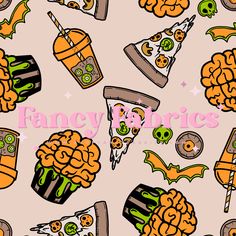 an image of many halloween themed items on a pink background with the words fancy parties