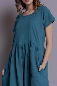 Short sleeved Dress Teal Linen dress Summer dress Knee | Etsy Solid Color Cotton A-line Midi Dress, Cotton A-line Midi Dress In Solid Color, A-line Cotton Midi Dress In Solid Color, Cotton Shift Midi Dress With Pockets, Cotton Midi Dress With Relaxed Fit, Solid Color A-line Dress With Pockets, Solid A-line Dresses With Pockets, Modest Midi-length Dress With Relaxed Fit, A-line Dress With Pockets