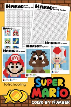 mario and luigi crossword puzzles for kids to color by number, with instructions