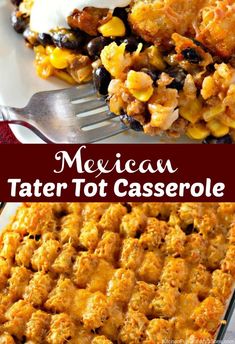 mexican tater tot casserole with sour cream on top