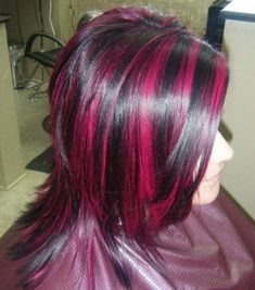 Black Hair Magenta Highlights, Bright Pink Highlights, Magenta Red Hair, Magenta Hair Color, Magenta Highlights, Red Hair Colour, Magenta Hair Colors, Maroon Hair