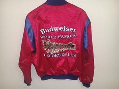 Vintage 90s Budweiser Clydesdales Lightweight Satin Varsity Style Jacket - Mens Medium Budweiser Clydesdales, Vintage Budweiser, Vintage Clothing Men