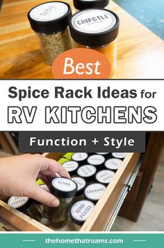 spice jars organized in a RV kitchen drawer Bbq Rub Storage Rack, Spice Storage Ideas, Best Spice Rack, Spice Rack Ideas, Spice Rack Organization, Diy Spice Rack, Wall Mounted Spice Rack, Rv Organization, Diy Spices