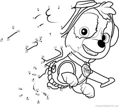 paw patrol dot to dot coloring pages for kids with numbers and pictures on the page