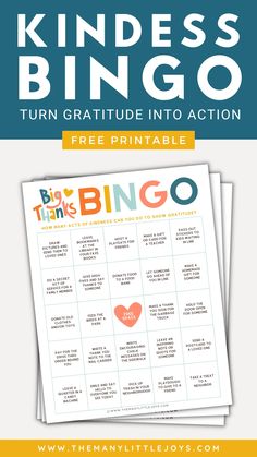 a printable game for kids to play with the words, kindess's bingo