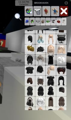 the screenshot shows different types of hair in an animated video game, which is being played on mobile devices