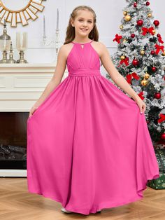 Keep your little bridesmaids cute and timeless with this Halter Floor-Length Chiffon Junior Bridesmaid Dress. Crafted with soft, lightweight chiffon and a halter neckline, this dress is perfect for any special day. The floor-length design provides elegant sophistication and ensures your bridesmaids are comfortable throughout the day. Pink Junior Bridesmaid Dresses, Papaya Bridesmaid Dresses, Dusk Bridesmaid Dress, Orchid Bridesmaid Dresses, Candy Pink Bridesmaid Dresses, Wisteria Bridesmaid Dresses, Sky Blue Bridesmaid Dresses, Peach Bridesmaid Dresses, Dark Green Bridesmaid Dress