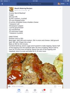 a facebook page with an image of meatloaf and potatoes on the left side