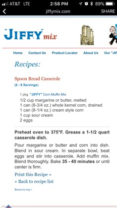 the recipe page for jiffy max