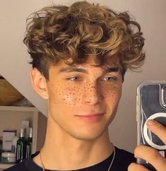 Guys Flow Hair, Mens Hair Colour Brown, Types Of Perms Men, Mens Hair Color Ideas Brown, Boys Hair Colour, Curly Blonde Hair Boy, Men Hair Colour Ideas, Brown Curly Hair Men, Brown Hair Colors Men