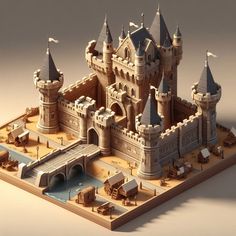 a model of a castle with lots of towers and gates on top of the building