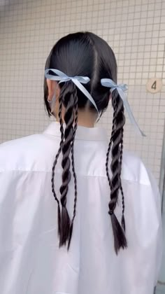 Braid Hairstyles Asian, Korean Braid Hairstyle, Braided Hairstyles Asian, Asian Braids Hairstyles, Two Ponytail Braids, Kpop Hairstyles Girl, Douyin Braid Hairstyle, Xiaohongshu Hairstyle Tutorial Braids, Japan Hairstyle