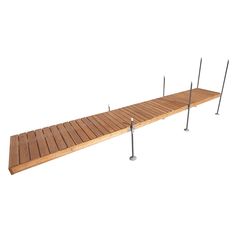 a wooden bench with two poles attached to the back and one pole on each side