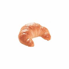 a croissant on a white background with the end cut out to look like it is laying down