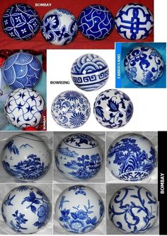 blue and white vases with designs on them are shown in several different stages of development