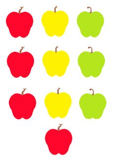 an image of apples in different colors on a white background with the words apple written below them