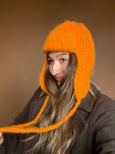 * Hand Knit Warm Balaclava, Handmade Balaclava, Orange Mohair Warm Winter Hat, Unisex Cozy Beret, Vintage Cap Hat, Gift For Her, Winter Hats  * Completly Hand-knitted * %50 cotton %50 acrylic * Unisex Balaclava  * It is recommended to wash at 30 degrees or just hand wash with cold water. * After we ship your product, we give you a tag number. This number is updated within the first 24 hours. Then you can follow the updates by clicking on it. Welcome to Bhava's 🌻 Here you will find tops, skirts, Warm Winter Hat, Warm Winter Hats, Vintage Cap, Winter Hat, Warm Winter, Unisex Clothing, Hand Knitting, Caps Hats, Cold Water