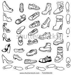 a set of hand drawn women's shoes and footwear for different types of feet