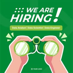 hands holding binoculars with the words we are hiring