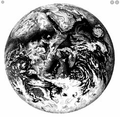 an artistic drawing of the earth in black and white