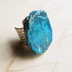 Blue Regalite Chunky Ring - Wildflower Hippies Silver Cuff Ring, Western Rings, Chunky Ring, Vintage Cowgirl, Adjustable Base, Chunky Rings, Cuff Rings, Turquoise Rings, Hammered Silver