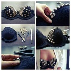 Studded Bra Bh Hacks, Easy Diy Fashion, Old Bras, Studs And Spikes, Bra Hacks, Diy Vetement, Diy Fashion Hacks