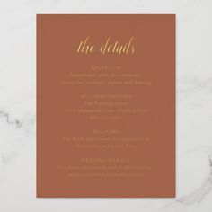 an orange and gold wedding card with the words, the deads written on it