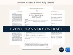 an event planner is shown with the words, event planner contract and other information on it