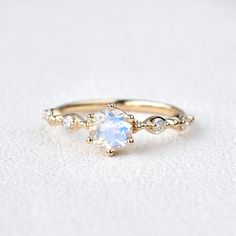 6mm Blue Moonstone Rose Gold Ring - Felicegals Engagement Ring Moonstone, Moonstone Engagement Ring Rose Gold, Dream Rings, Pear Diamond Rings, Half Eternity Ring Diamond, June Birthstone Ring, Ring Moonstone, Moonstone Engagement, Yellow Gold Wedding Ring