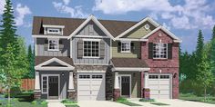 this is an artist's rendering of a two - story house with garages