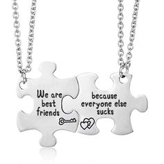 PRICES MAY VARY. 💖Puzzle Piece Matching Necklaces Set of 2 - Best Friends Necklace - Friends Puzzle Set, Make your best friend feel special with our cute and charming BFF necklace. Share your stories and the hearts of the necklace to remind each other of your special bond. ��💖The necklaces engraved with the words “We are Best Friend Because everyone Else ...“ .it is best gift for friends . 💖All pendants and chains are made of stainless steel (not tarnish, not rust, and not change color.); the c Puzzle Piece Necklace, Friend Anniversary, Bff Jewelry, Necklaces Set, We Are Best Friends, Miles Apart, Bff Necklaces, Friend Jewelry, Best Friend Jewelry