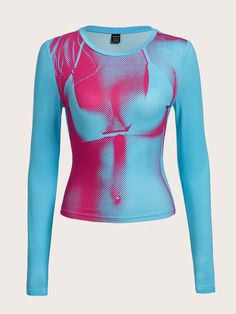 Body Heat Map Print Crop Tee Baby Blue Casual  Long Sleeve Knitted Fabric Figure  Slight Stretch  Women Clothing, size features are:Bust: ,Length: ,Sleeve Length: Outfits Revealing, Male Y2k, Shirt Spring Outfit, Avatar Boy, Summer Clothes For Women, Buy My Clothes, Outfits Skirt, Roblox Dress, Outfits Roblox