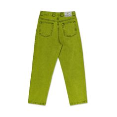 Colour: Chartreuse100% CottonDenim FabricYKK ZipperCustomised YKK ButtonEmbroidery on Change PocketWoven Label on WaistStraight LegsSemi Baggy FitMade in PolandPolar Skate Co. Woven Label, Woven Labels, Baggy Fits, Denim Fabric, Poland, Straight Leg, Limited Edition, Zipper, Pants