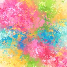 colorful paint splattered on top of each other in different colors and sizes, including pink