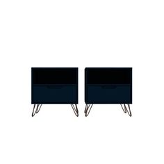 two black nightstands sitting next to each other