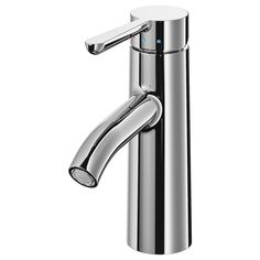 a chrome faucet with the handle on it