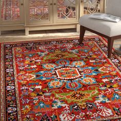 Bloomsbury Market Cullens Red Area Rug & Reviews | Wayfair Mediterranean Rug, Red Couch Living Room, Teal Area Rug, Red Decor, Authentic Rugs, Navy Blue Area Rug, Orange Area Rug, Area Carpet, Red Area Rug