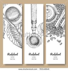 three vertical banners with coffee beans and spices