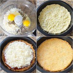 four pictures showing how to make an egg pie